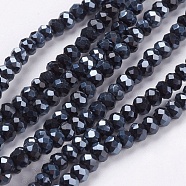 Electroplate Glass Bead Strands, Full Plated, Faceted, Rondelle, Hematite Plated, 3x2mm, Hole: 0.5mm, about 140pcs/strand, 13 inch(EGLA-J047-3x2mm-F17)