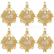 6Pcs Rack Plating Brass Micro Pave Cubic Zirconia Pendants, with Jump Ring, Long-Lasting Plated, Cadmium Free & Lead Free, Sacred Heart Charm, Real 18K Gold Plated, 23x18x4.3mm, Hole: 3mm(KK-BBC0009-57)