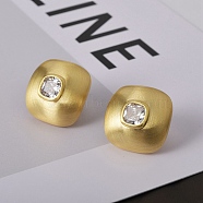 Square Brass Drawbench Stud Earring, with Clear Cubic Zirconia, for Women, Real 22K Gold Plated, 18x18mm(EJEW-L288-004G)