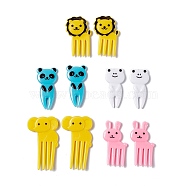 Plastic Disposable Fruit Picks, Cartoon Style Animal Shape Fork, Rabbit & Elephant & Lion & Panda & Frog, Mixed Color, 34.5~45x17~26x3.5~4mm, 10pcs/bag(AJEW-C022-06)
