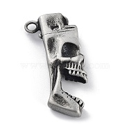 Tibetan Style Alloy Pendant, Frosted, Skull Charm, Antique Silver, 43.5x20.5x8.5mm, Hole: 3.2mm(PALLOY-H133-35AS)