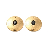 304 Stainless Steel Pendants, with Rhinestone, Flat Round Charms, Real 14K Gold Plated, Jet, 20x3.8mm, Hole: 1.4mm(STAS-L022-055G-02)