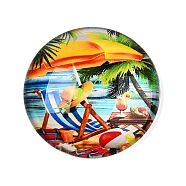 Glass Cabochons, Half Round with Ocean Theme, Colorful, Umbrella, 34.5x9.5mm(GGLA-T004-11G)