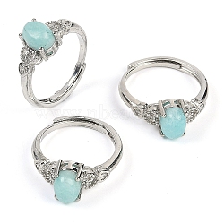 Oval Natural Amazonite Adjustable Rings, Platinum Tone Brass Ring for Women, Long-Lasting Plated, Lead Free & Cadmium Free, Inner Diameter: 17mm(RJEW-Q819-01P-01)