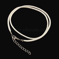 Waxed Cotton Cord Necklace Making, with Alloy Lobster Claw Clasps and Iron End Chains, Platinum, White, 17.3 inch(MAK-S032-2mm-122)