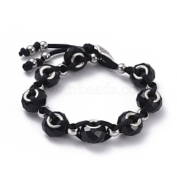 Handmade Glass European Beads Braided Bead Bracelets, with Nylon Thread and Alloy Shank Buttons, Black, 7-1/2 inch(190mm)(BJEW-JB05042-03)