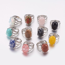 Natural & Synthetic Gemstone Wide Band Finger Rings, with Brass Ring Findings, Oval, 18mm(RJEW-K224-A)