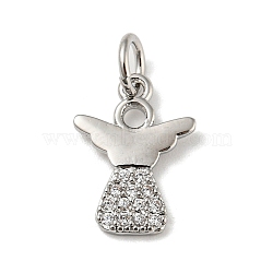 Rack Plating Brass Micro Pave Cubic Zirconia Pendants, with Jump Ring, Cadmium Free & Lead Free, Long-Lasting Plated, Angel, Platinum, 13x9.5x1mm, Hole: 3.4mm(KK-A200-12P)