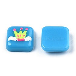 Opaque Resin Enamel Cabochons, Square with Green Yellow Crown, Deep Sky Blue, 15x15x5.5mm(CRES-N031-032)