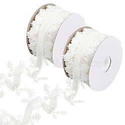 Polyester Ribbons, Double Edges with Leaf Trimming, White, 1-1/2 inch(38mm), about 10.94 Yards(10m)/Roll(OCOR-WH0074-58C)