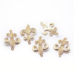 Rack Plating Brass Cubic Zirconia Links, Long-Lasting Plated, Fleur De Lis, Golden, 26x18x2.5mm, Hole: 1.6~1.8mm(ZIRC-S019-01G)