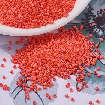 MIYUKI Delica Beads Small, Cylinder, Japanese Seed Beads, 15/0, (DBS0872) Matte Opaque Orange AB, 1.1x1.3mm, Hole: 0.7mm, about 3500pcs/10g
