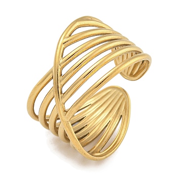 304 Stainless Steel Open Cuff Ring for Women, Golden, Inner diameter: Adjustable, 13mm