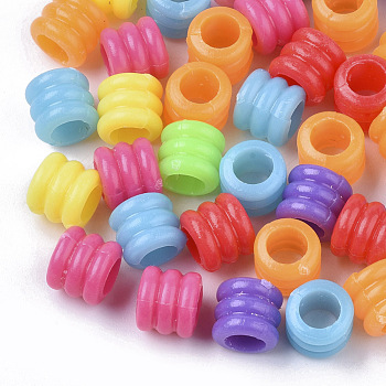 Opaque Acrylic European Beads, Large Hole Groove Beads, Column, Mixed Color, 6.5x7mm, Hole: 4mm, about 4100pcs/500g
