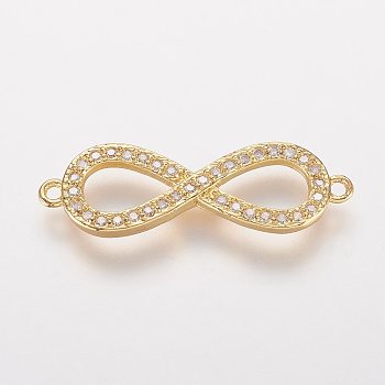 Brass Micro Pave Cubic Zirconia Links, Infinity, Golden, 9x29x2mm, Hole: 1mm