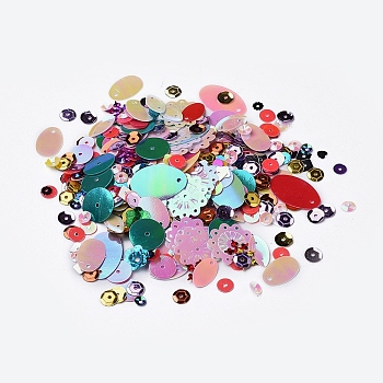 Plastic Paillette/Sequins Beads, Mixed Color, 1.4~22x1.4~18.5x0.2~2.2mm, Hole: 1.2~1.5mm
