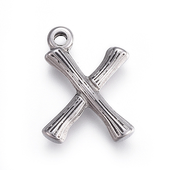304 Stainless Steel Pendants, Bamboo Shaped Letter, Stainless Steel Color, Letter.X, 21x18x3mm, Hole: 1.8mm