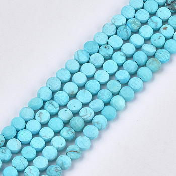 Synthetic Turquoise Beads Strands, Faceted, Flat Round, 6~6.5x3.5mm, Hole: 0.8mm, about 59~60pcs/strand, 14.9 inch~15.1 inch
