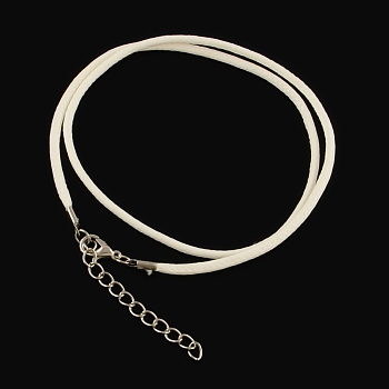 Waxed Cotton Cord Necklace Making, with Alloy Lobster Claw Clasps and Iron End Chains, Platinum, White, 17.3 inch