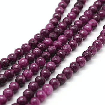 Natural Yellow Jade Beads Strands, Round, Dyed, Purple, about 10mm in diameter, hole: 1mm, about 40 pcs/strand, 16 inch