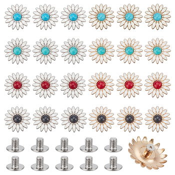 WADORN 16 sets 8 colors Zinc Alloy Enamel Buttons, with Synthetic Turquoise and Iron Screws, for Purse, Bags, Leather Crafts Decoration, Sunflower, Mixed Color, 32x8mm, Hole: 2.5mm, 2 sets/color