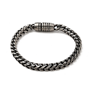 304 Stainless Steel Round Wheat Chain Bracelet with Magnetic Clasp for Men Women, Antique Silver, 8-1/2 inch(21.6cm)