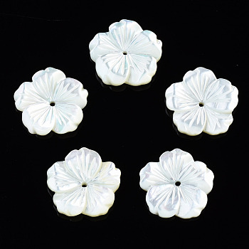 Natural White Shell Mother of Pearl Shell Beads, Flower, 15.5x15.5x2.5mm, Hole: 1mm