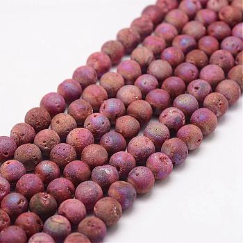 Electroplated Natural Quartz Crystal Beads Strands, Druzy Geode Crystal, Round, Indian Red, 8mm, Hole: 1mm, about 50pcs/strand, 15.3 inch(39cm)