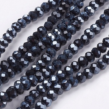 Electroplate Glass Bead Strands, Full Plated, Faceted, Rondelle, Hematite Plated, 3x2mm, Hole: 0.5mm, about 140pcs/strand, 13 inch