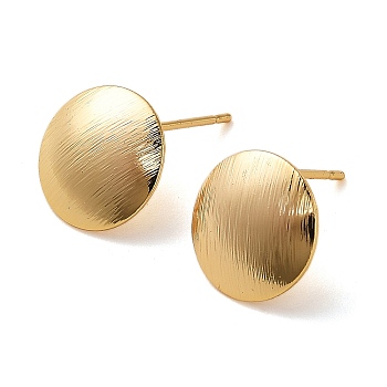 Brass Stud Earring Findings, Flat Round, Real 18K Gold Plated, 12mm, Hole: 2mm, Pin: 11.5x0.8mm