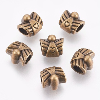 Alloy European Beads, Angel, Large Hole Beads, Cadmium Free & Nickel Free & Lead Free, Antique Bronze, 10x11x9mm, Hole: 4mm