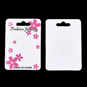 Cardboard Hair Clip Display Cards, Rectangle with Flower Pattern, Deep Pink, 97x67x0.4mm, Hole: 9x26.5mm