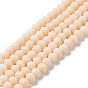 Glass Beads Strands, Faceted, Frosted, Rondelle, PeachPuff, 8mm, Hole: 1mm