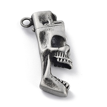 Tibetan Style Alloy Pendant, Frosted, Skull Charm, Antique Silver, 43.5x20.5x8.5mm, Hole: 3.2mm