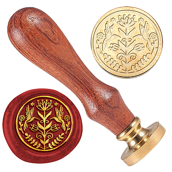 Wax Seal Stamp Set, 1Pc Golden Tone Sealing Wax Stamp Solid Brass Head, with 1Pc Wood Handle, for Envelopes Invitations, Gift Card, Bird, 83x22mm, Stamps: 25x14.5mm