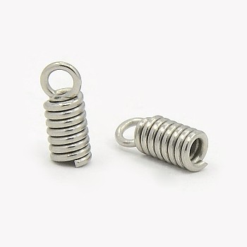Stainless Steel Terminators, Cord Coil, Stainless Steel Color, 8.5~10x4mm, Hole: 2mm