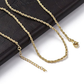 Rack Plating Brass Rope Chain Necklaces for Women, Long-Lasting Plated, Lead Free & Cadmium Free, Real 18K Gold Plated, 18.15 inch(46.1cm)