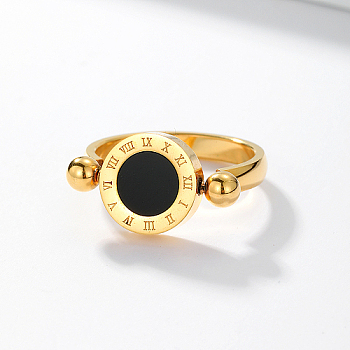 Roman Numerals Brass Finger Ring, Flat Round Signet Ring, Golden, Inner Diameter: 18mm