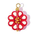 304 Stainless Steel with Glass Pendants, Ion Plating(IP), Flower Charms, Hand Polished, Real 18K Gold Plated, Red, 20x13mm, Hole: 2.2mm(GL-OY001-01G-02)