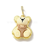 Opaque Resin Pendants, Large Hole Pendant, with Real 18K Gold Plated Brass Findings & Clear Cubic Zirconia, Cadmium Free & Lead Free, Bear, Light Yellow, 30x23.5x9.5mm, Hole: 4.5x7mm(KK-G406-04G)