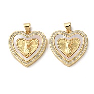 Brass Micro Pave Cubic Zirconia Pendants, with Shell, Heart, Real 18K Gold Plated, 23x22.5x4mm, Hole: 4x3.5mm(KK-D057-11G)