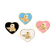 Brass Enamel Cuff Rings, Open Rings, Heart with Angel, Real 18K Gold Plated, Mixed Color, US Size 7 1/4(17.5mm)(RJEW-H543-22G)