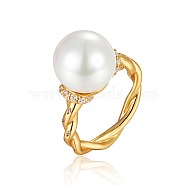 925 Sterling Silver Wire Wrapped Finger Ring with Imitation Pearl, Golden, Inner Diameter: 18mm(FV1561)