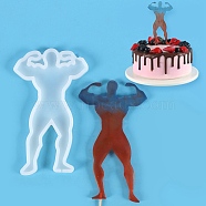 Muscular Man Shape Food Grade Silhouette Silicone Lollipop Molds, Statue Fondant Molds, for DIY Edible Cake Topper, Chocolate, Candy, Portrait Sculpture UV Resin & Epoxy Resin Jewelry Making, White, 146x88x6.5mm, Fit for 2mm Stick(DIY-D069-11)