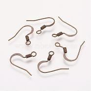 Brass French Earring Hooks, Flat Earring Hooks, Ear Wire, with Horizontal Loop, Nickel Free, Antique Bronze, 17mm, Hole: 2mm, 21 Gauge, Pin: 0.7mm(KK-Q366-AB-NF)