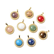 Natural & Synthetic Mixed Gemstone Pendants, with Golden Tone 304 Stainless Steel Findings, Half Round Charm, Mixed Dyed and Undyed, 24.5x21x8mm, Hole: 3x6mm(G-J399-G)