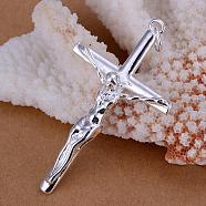 Brass Crucifix Cross Pendants, For Easter, Silver Color Plated, 67x36mm(KK-BB11608)