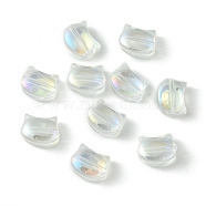 Electroplate Glass Beads, Full Rainbow Plated, Cat Shape, Clear, 8x10x5mm, Hole: 1.2mm(EGLA-Z005-FR01)