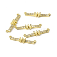 Rack Plating Brass Micro Pave Clear Cubic Zirconia Connector Charms, Real 18K Gold Plated, Long-Lasting Plated, Cadmium Free & Nickel Free & Lead Free, Letter Links, Letter.W, 6x28.5x2.5mm, Hole: 1.2mm(KK-C007-37G-W)