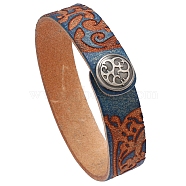 Branch Pattern Cowhide Cord Bracelets, with Alloy Button, Prussian Blue, 8-5/8 inch(22cm)(PW-WG87466-05)